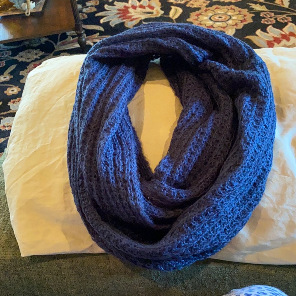 Navy Blue infinity scarf, can be worn long or wrapped to make shorter.